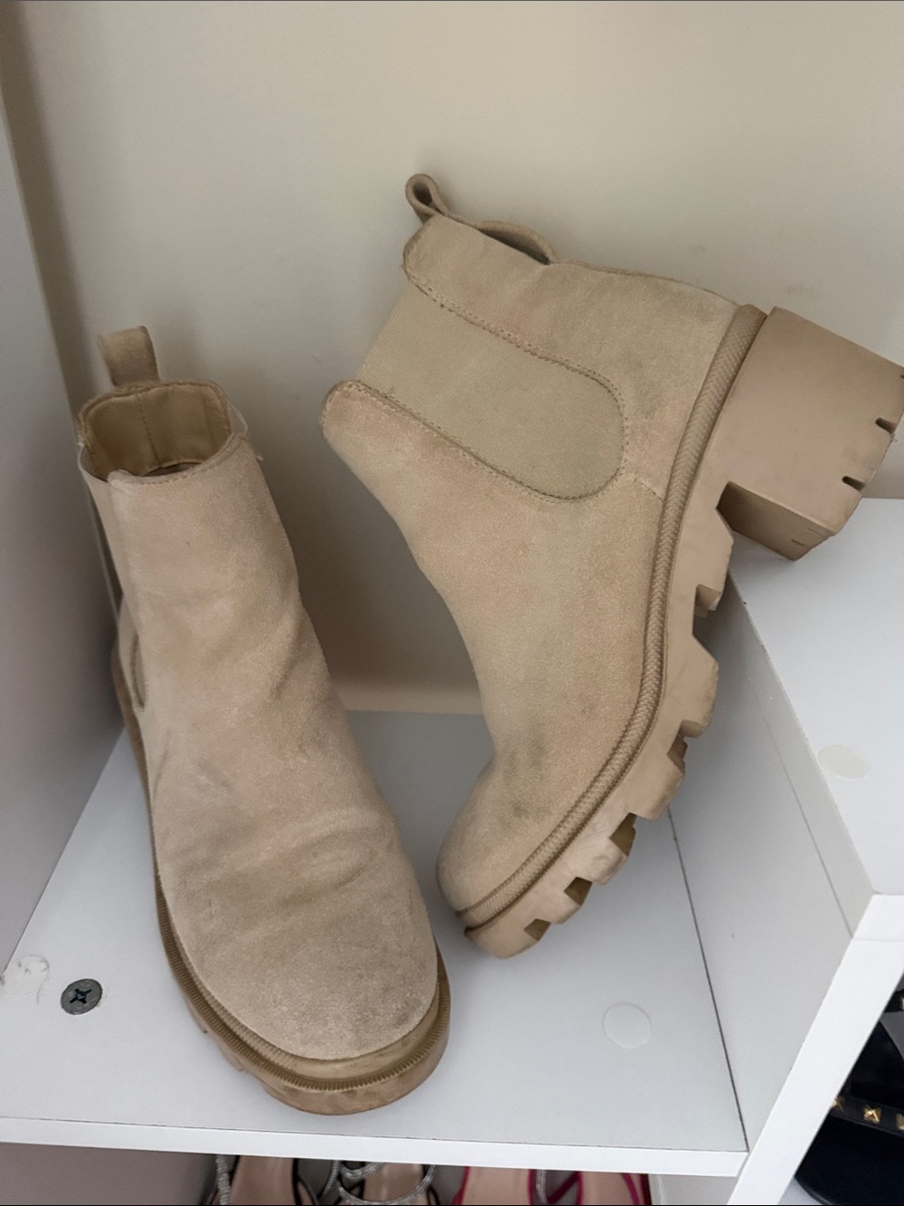 Steve Madden Taupe Suede Chelsea Lug Booties